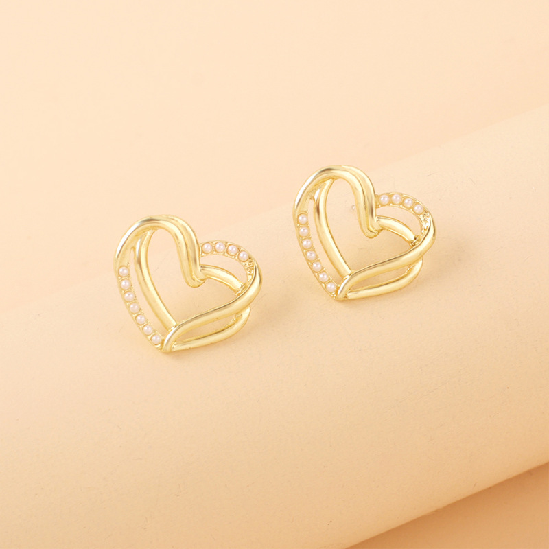 3g Weight Earrings Classification Wedding, Travel Occasion Women'S Gender Gold Color Fashion Geometric Heart Pearl Multi-layer Earrings 5