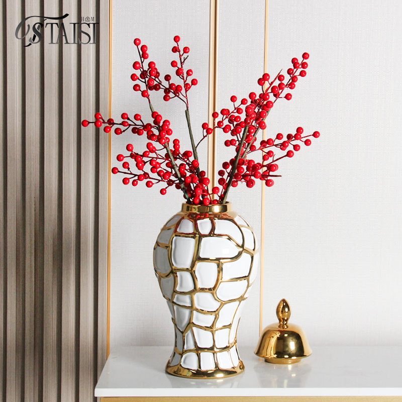 세라믹 라이트 럭셔리 전기 도금 일반 항아리 꽃꽂이 작은 꽃병 공예품 장식품 장식 꽃밭 역류 도자기 흰색 배아 맞춤형