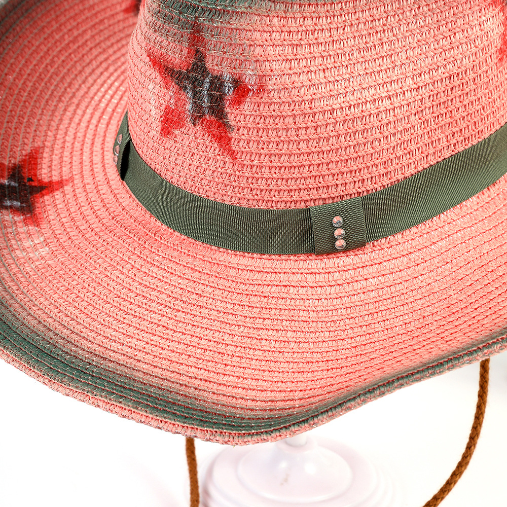 Rosa chica caliente chica occidental Denim sombrero nicho sombrero de paja protección solar Playa Sol sombrero verano