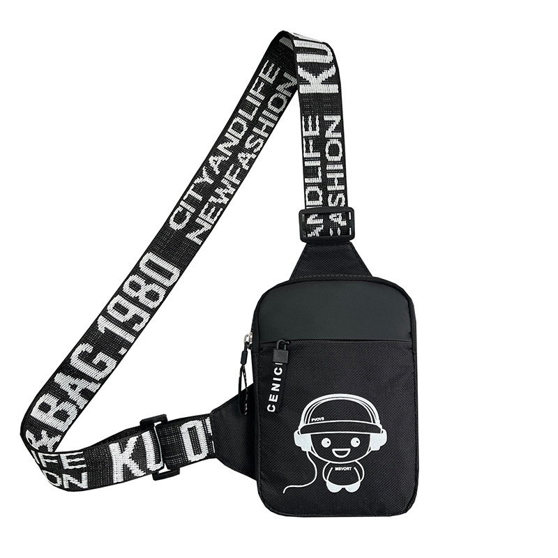 Personalidad de nuevo bolso de pecho de moda de nylon de hombre y mujer bolso deportivo ligero, bolso de hombro para teléfonos móviles impresos de música para niños