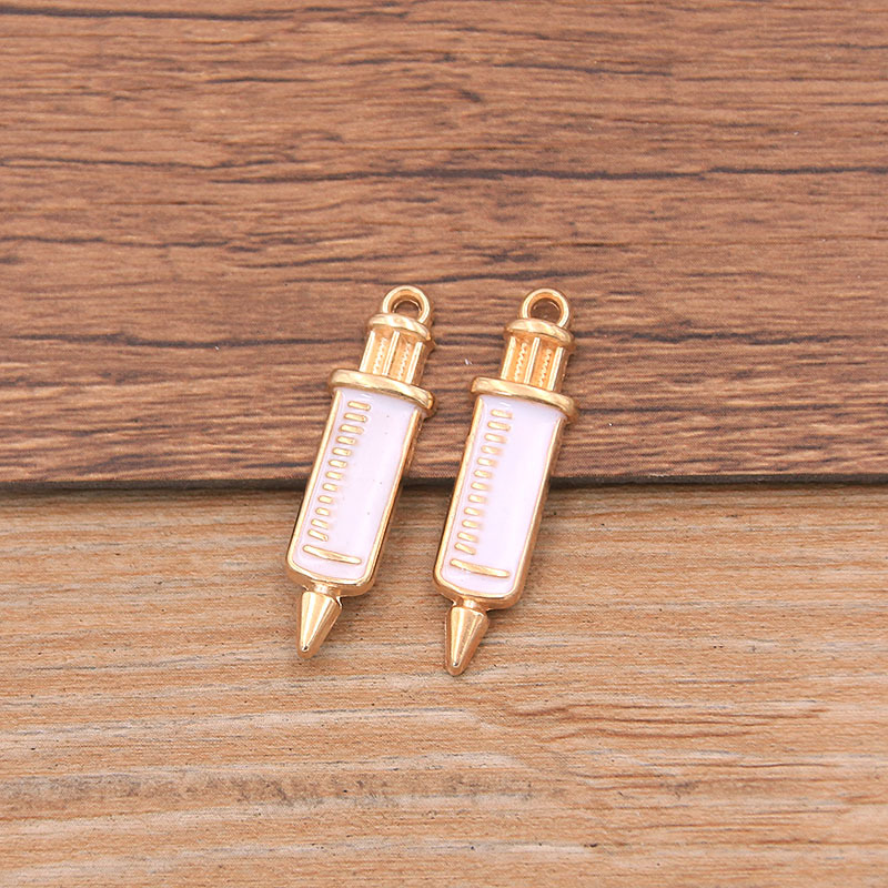 6 encanto médico DIY aleación accesorios de la joyería 2 color base gota aceite estetoscopio jeringa amor colgante