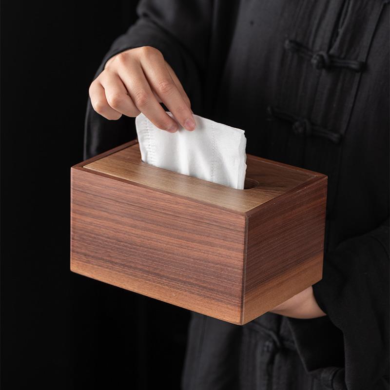 Caja de pañuelos de nogal negro comedor sala de estar mesa de café caja de pañuelos Internet celebridad luz escritorio de lujo caja de almacenamiento de madera maciza de madera
