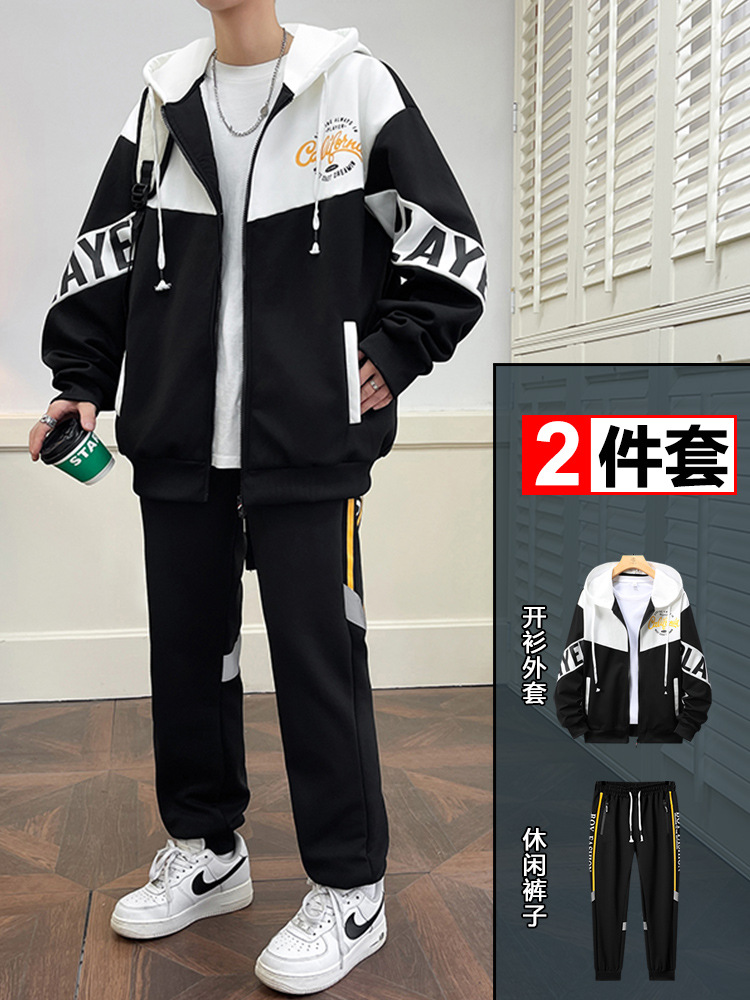 Nuevo traje deportivo para hombre en primavera y otoño, nuevo conjunto de dos piezas de sudadera con capucha y pantalones de chándal juveniles, modernos y a la moda.