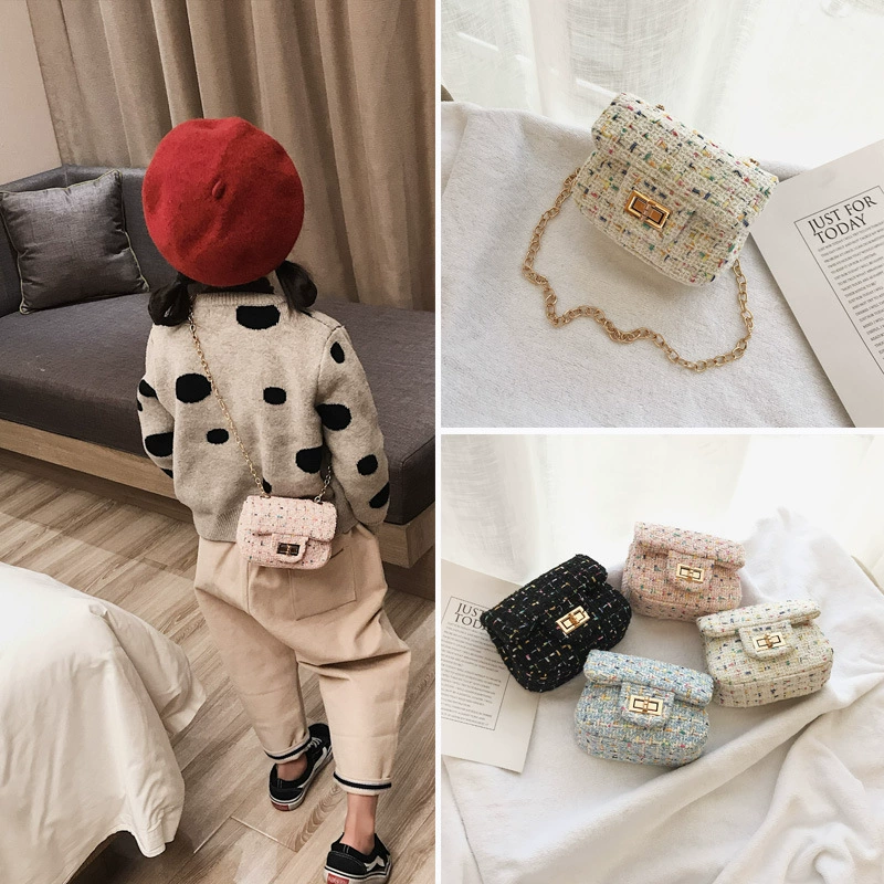 Детская шерстяная сумочка через плечо (стиль Chanel), корейский принцесcный дизайн, 13×4,5×9 см