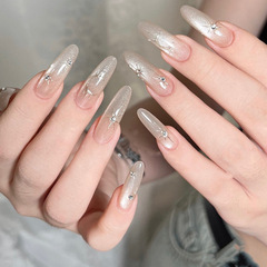 清冷感氣質氣質顯白簡約長款穿戴甲貓眼星星月亮裸色美甲貼片