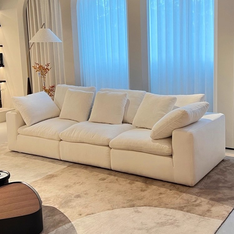 侘寂风云沙发白色棉麻布艺小户型客厅家用直排三人位模块沙发组合