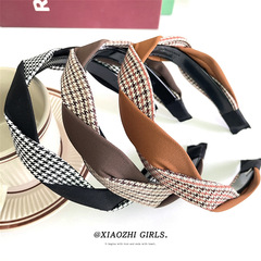 Korean Autumn/Winter New Checkered Cross Band Headband High-End Celebrity Style Fashionable Versatile Outdoors Headband Hairpin