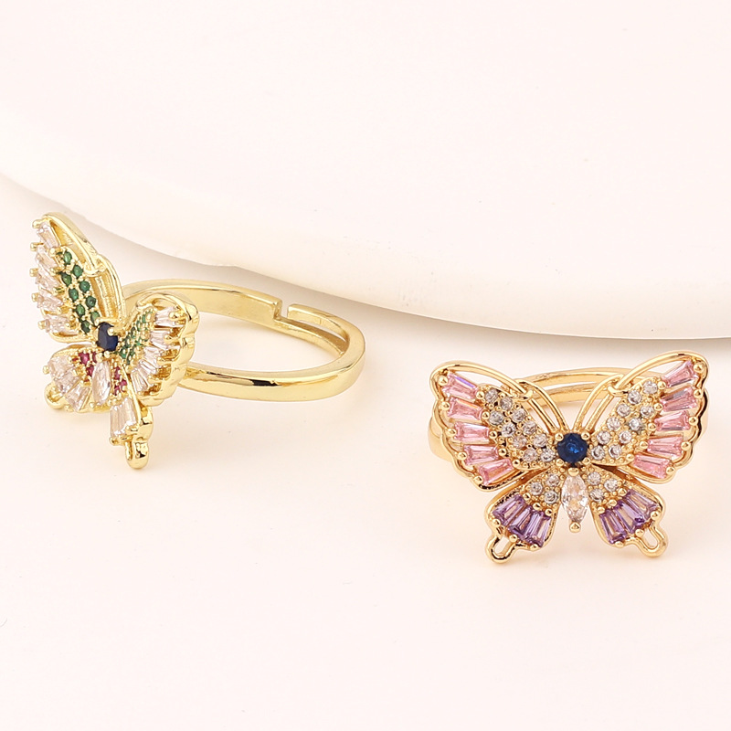 Fashion Butterfly Copper Open Ring Inlay Zircon Copper Rings
