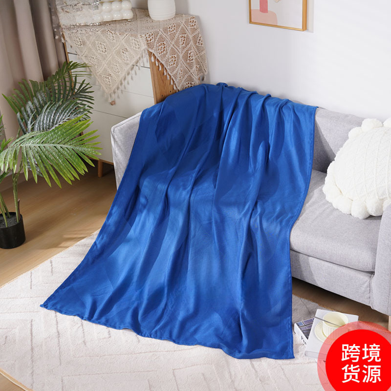 东方航空毛毯300g-499g腈纶盖腿毯110*150cm纯色轻奢蓝色