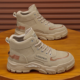 Autumn Men's Shoes New High-top Martin Boots Men's Trendy All-match Thick-soled Non-slip Workwear Shoes Short Boots Casual Labor Protection Shoes
