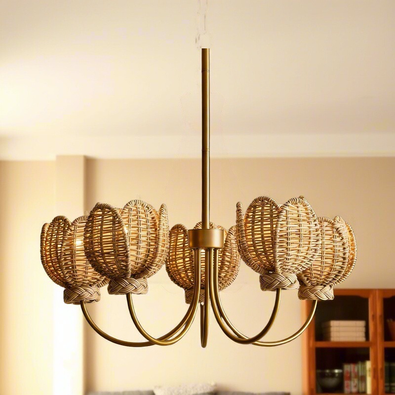 Retro Rattan Chandelier, Living Room Chandelier, Tulip Flower, Hand-Woven Rattan Lamp, Restaurant Lamp, Hotel and B&B Rattan Weaving Retro Rattan Chandelier, Living Room Chandelier, Tulip Flower, Hand-Woven Rattan Lamp, Restaurant Lamp, Hotel and B&B Rattan Weaving