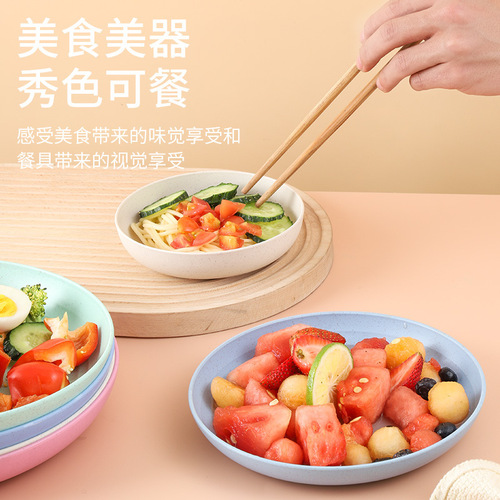 Factory Tray Wheat Straw Disc Set Household Hotel Dinner Plate Boneless Dish Dessert Snack Fruit Plate
