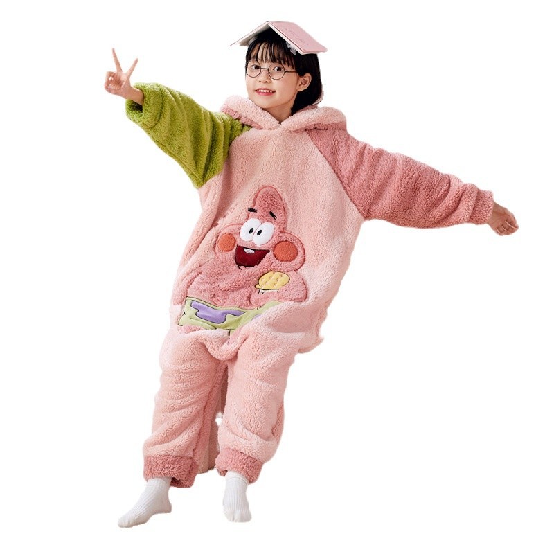 어린이 가을과 겨울 산호 양털 파자마 두꺼운 플란넬 공주 기모 소녀의 어린 소녀의 집 옷