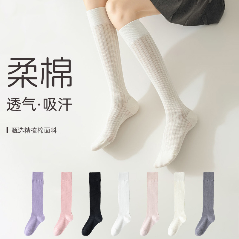 春季新款莫蘭迪色系襪子女純棉顯瘦小腿襪瑜伽襪不掉筒吸汗長筒襪