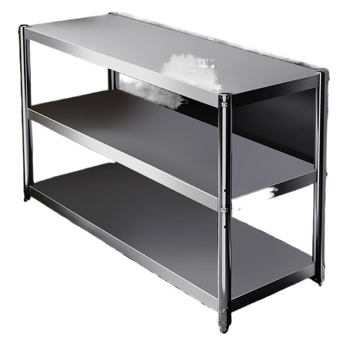 Stainless Steel Storage Rack for Kitchen Cutting Boards & Worktables, Commercial-Grade Double-Layer Rectangular Shelf with Three-Tiered Countertop