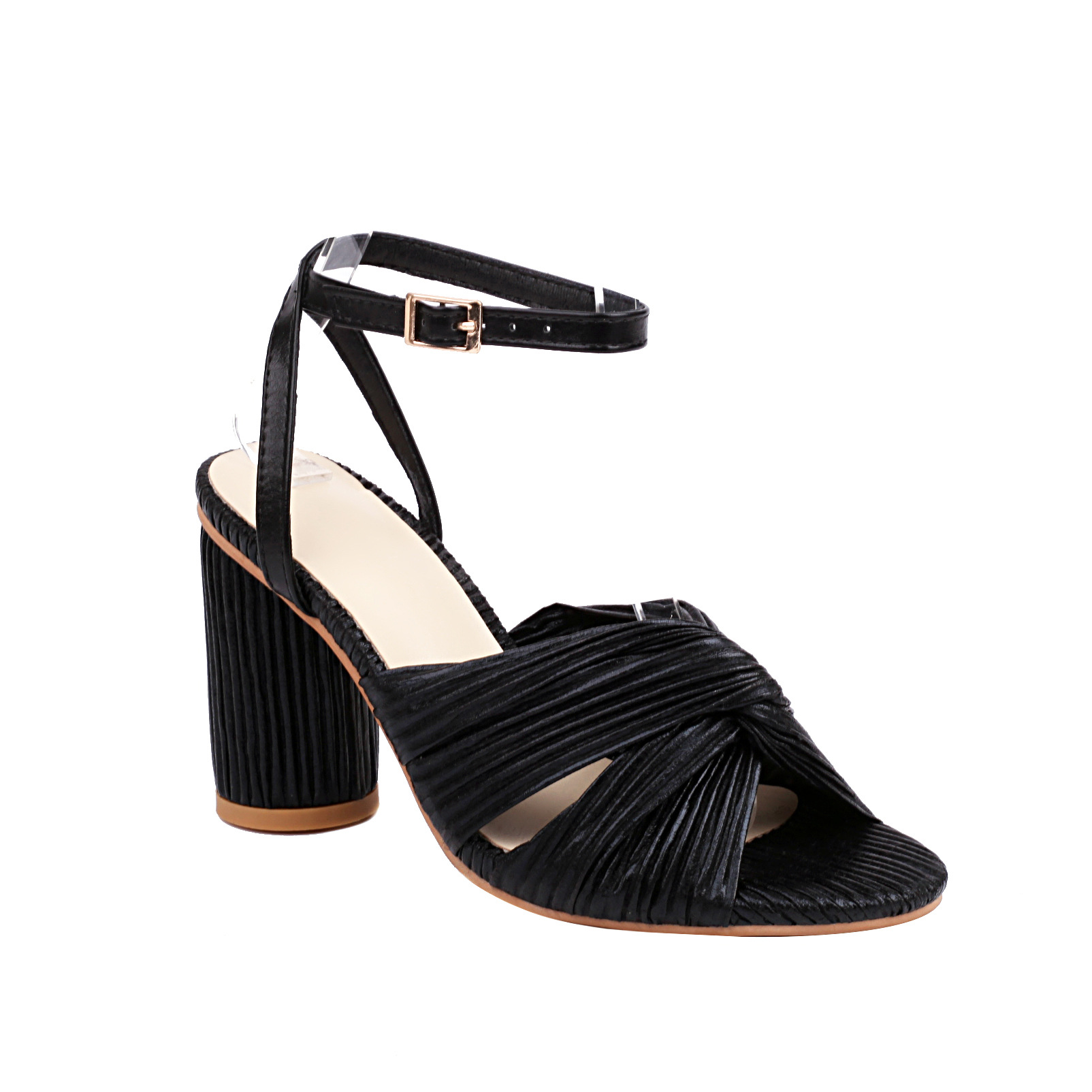 40-50 verano europeo y americano plisado lazo grueso tacón alto hebilla boca de pez sandalias de boda para mujer zapatos de vestir G879