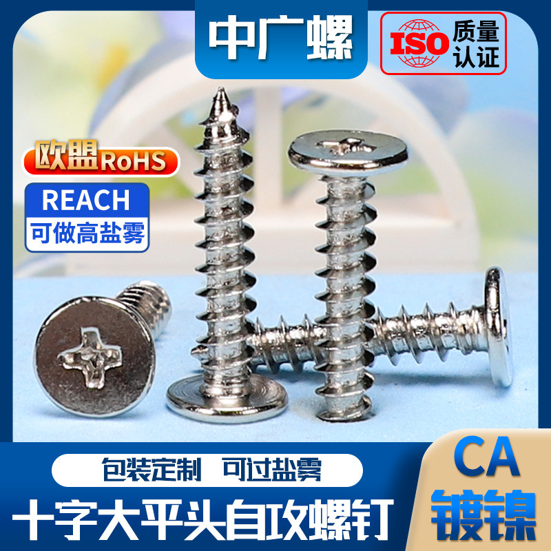 Hardened Nickel-Plated Ca Large Flat Head Self-Tapping Screws Thin Head Self-Tapping Large Flat Head Cross Recessed Screws M2/M3/M4