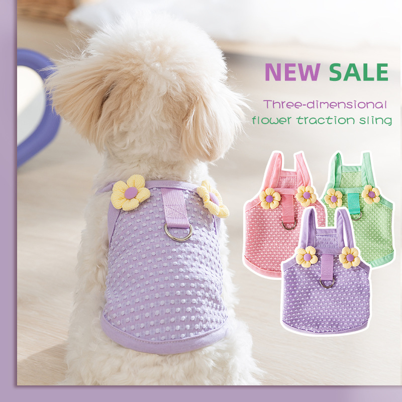 Primavera y verano perros coreanos frescos princesas estereoscópicos flores tracción cabina gato dos patas mascotas Teddy ropa