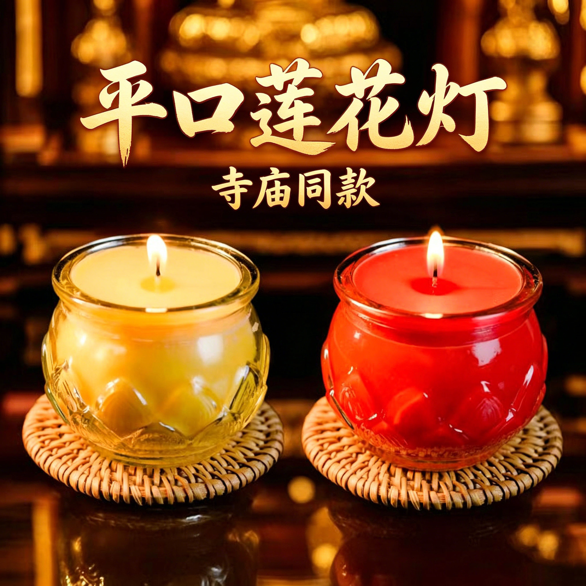 24 小时平口莲花灯 纯植物酥油灯无烟无味佛前供灯长明灯家用玻璃