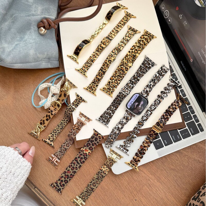 Leopard Print Series Metal Watch Straps Suitable for Apple Iwatch123456789S10 Watch Straps Apple Watch Straps