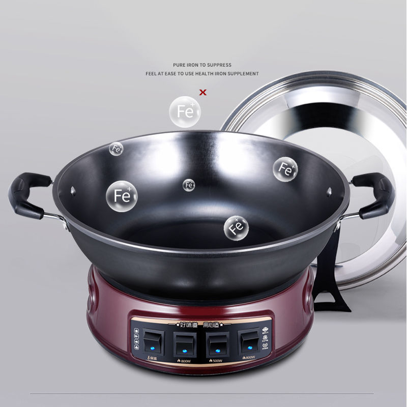 Olla eléctrica de hierro fundido multifuncional engrosada, wok eléctrico doméstico, wok, wok antiadherente, wok, wok, wok, estofado al vapor, olla caliente image 5