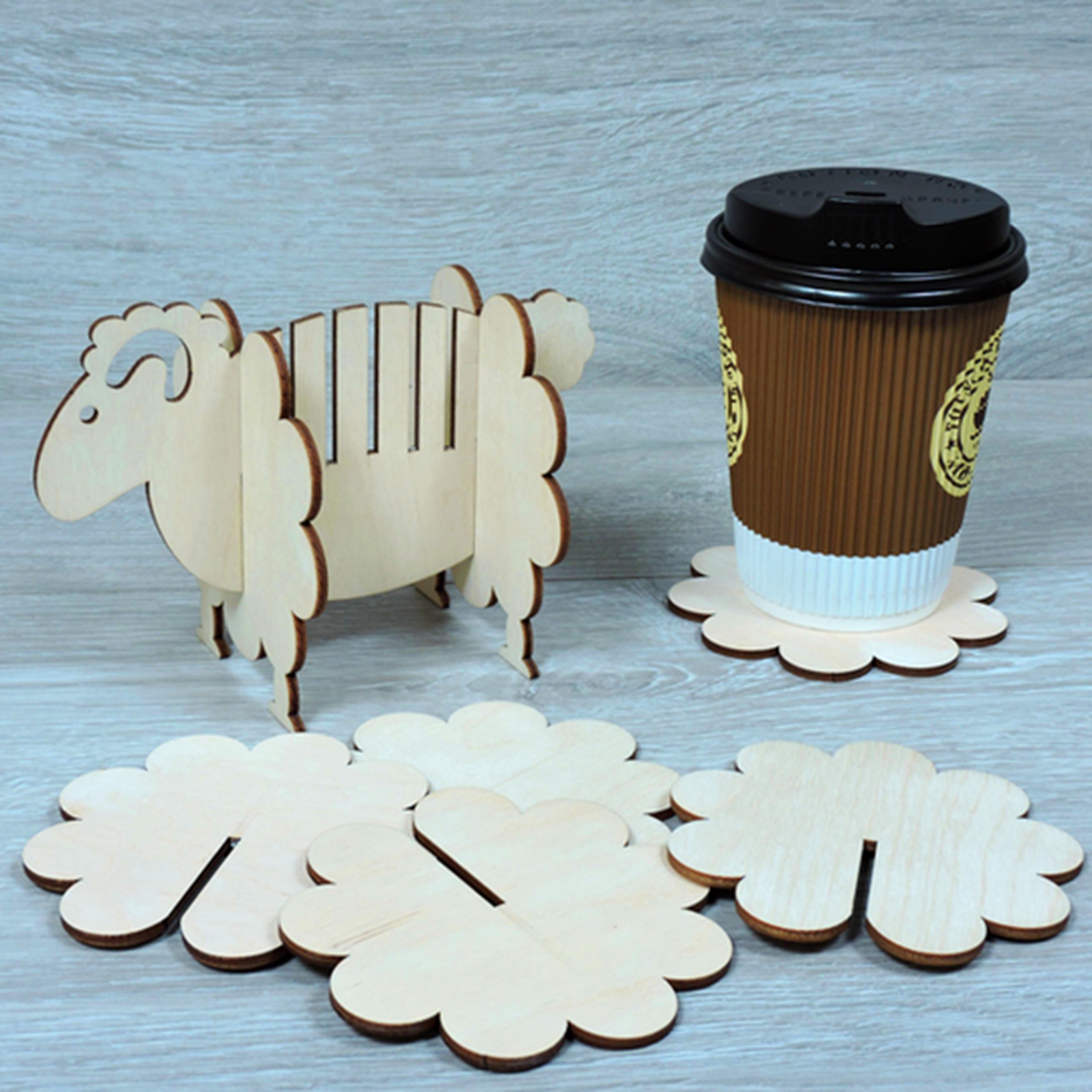 182g Weight Ornaments, coaster Home Textiles & Decor Type 1 Piece Quantity Daily Occasion Wood Material Sheep Pattern Cute Style Cute Sheep Wood Ornaments Coaster Artificial Decorations 9