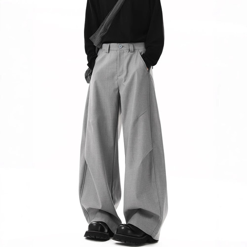 Factory Direct Supply American Retro Pleated Tapered Straight Leg Bifurcation Men's Cleanfit Loose Wide Leg Flowy Casual Pants