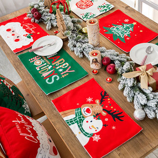 Christmas Series Plaid Printed Cotton and Linen Fabric Meal Mat Nordic Style Heat Insulation Kitchen Table Mat Cross-border Home
