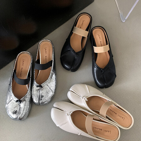 Explosive Pattern Mary Jane Inner Heightening Full Leather Toe-Toe Slippers Summer Sandals Outer Wear Split-Toe Sheep Hoof Shoes