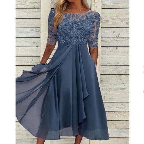 European dress Chiffon stitching lace hollow long dress bridesmaid evening dress women's dress