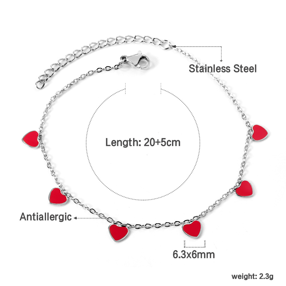 Simple Style Heart Shape Stainless Steel Enamel Valentine's Day Women's Anklet display picture 4