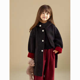 女童款双面穿时尚大衣2025冬季新款儿童保暖毛呢外套中长款上衣