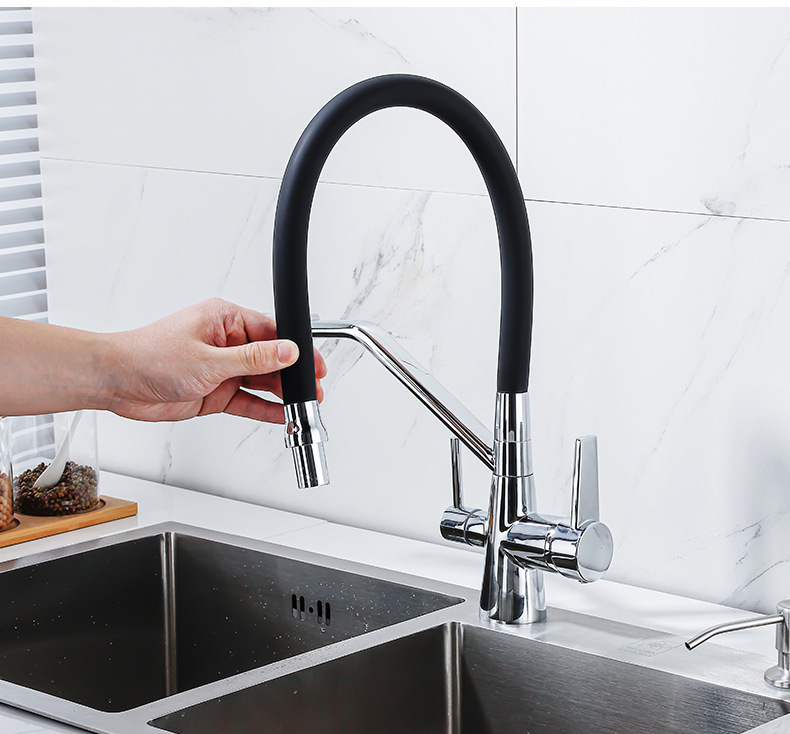 Three-in-one faucet, all-copper kitchen cold and hot dual-mode water purifier, direct drinking sink, washing basin, anti-splash gun, gray undefined