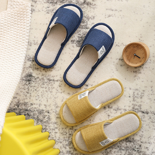 New sweat-absorbent and odorless household indoor wooden floor slippers for women, four-season linen slippers for men, universal for couples