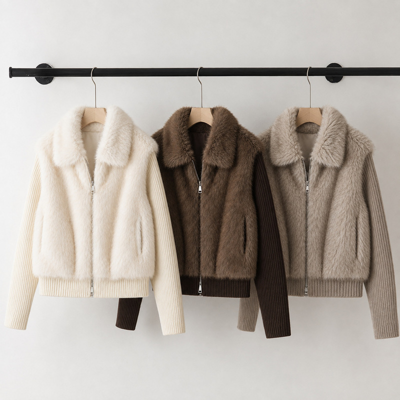 Korean-style stand-up collar faux fur jacket with detachable sleeves, women's 2026 winter new two-way wear cotton jacket with zipper and fluffy outer layer Korean-style stand-up collar faux fur jacket with detachable sleeves, women's 2026 winter new two-way wear cotton jacket with zipper and fluffy outer layer