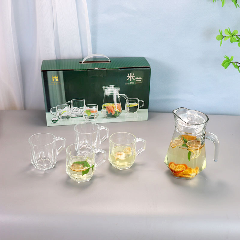 Juego de botella de agua fría de vidrio, taza de vidrio transparente, taza de agua de vidrio resistente al calor, botella de agua fría de lujo ligero, sensación de alta calidad, regalo al por mayor