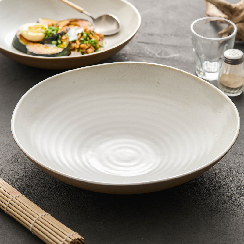 粗陶皿家庭用料理皿スープ皿高級感ホテルレストラン料理皿商用麺ボウル手ねじスープ皿|undefined