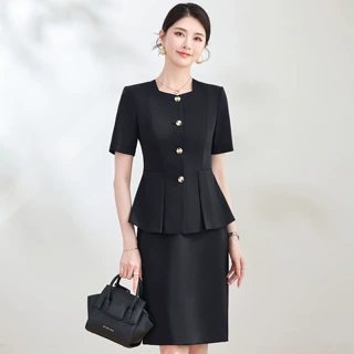 短袖职业装套装女士夏季通勤修身高级感美容师工作服时尚简约工装