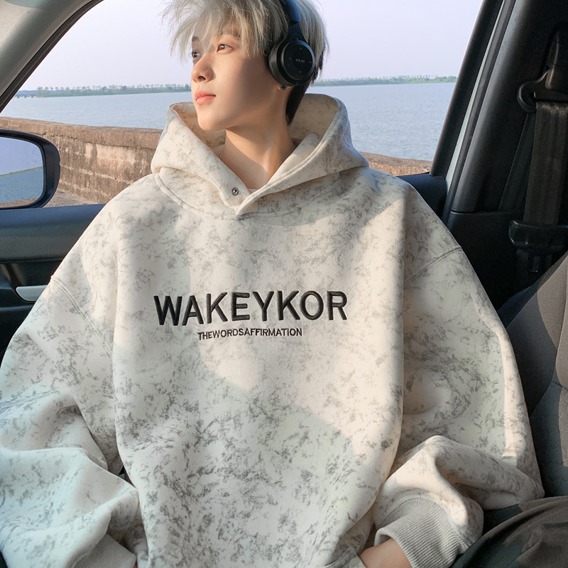 420G heavy tie-dyed hooded vests men's autumn and winter fleece-lined fashion brand American clothes 2024 new youth coat