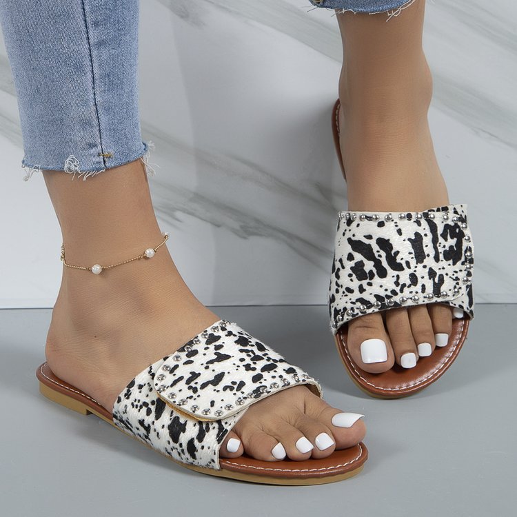 Women's Casual Cow Pattern Leopard Round Toe Slides Slippers display picture 11