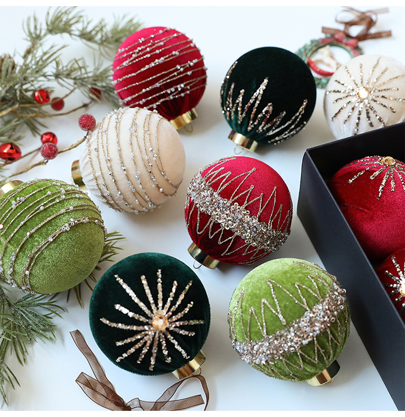 8cm Velvet Christmas Ornaments With Rhinestones – Set Of 12 Premium Decorative Balls For Tree & Home_voghion.com