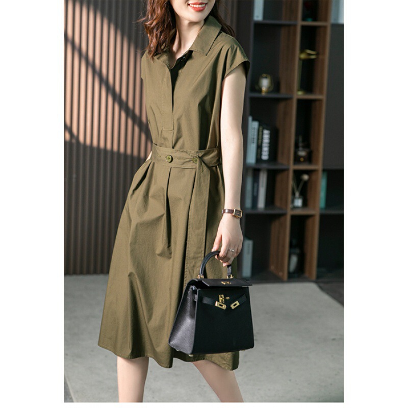 2025 Summer Literary Casual Loose Plus Size Women's Solid Color Waist Slimming Shirt Dress Mid-Length Dress 2025 Summer Literary Casual Loose Plus Size Women's Solid Color Waist Slimming Shirt Dress Mid-Length Dress