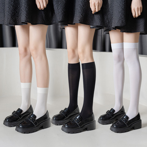 JK socks women's spring and summer new velvet pile socks calf socks solid color black and white socks trendy student long socks