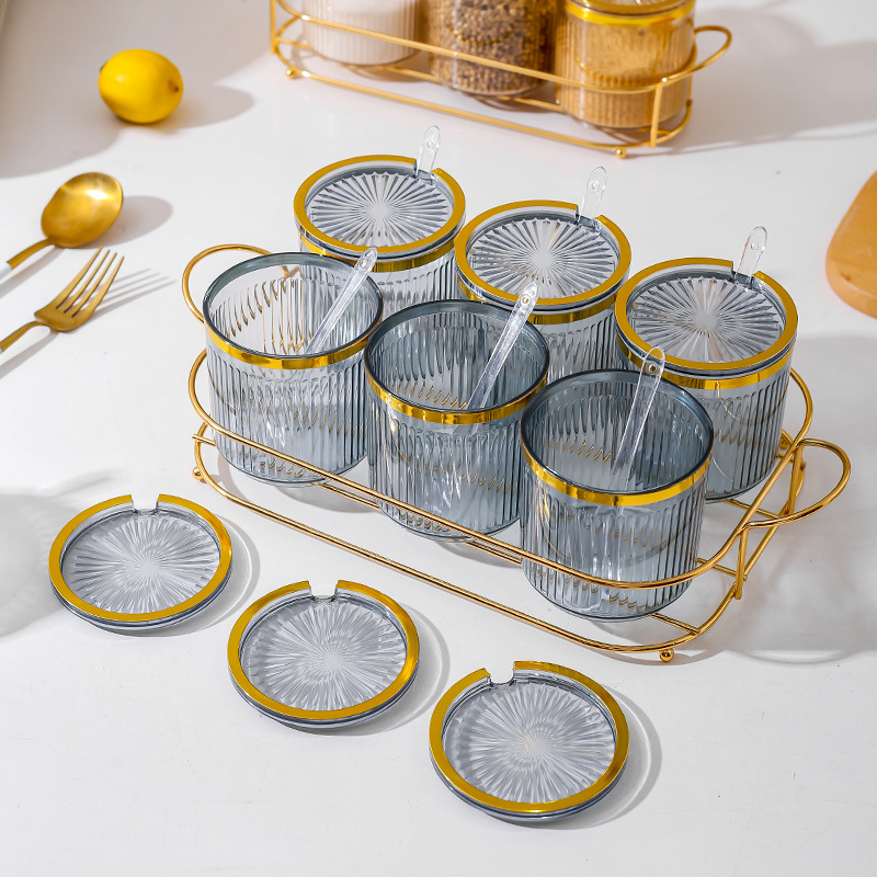 Caja de condimento hogar cocina condimento tarro combinación traje Integrado Multi-Red sal MSG pimienta condimento botella de condimento de almacenamiento