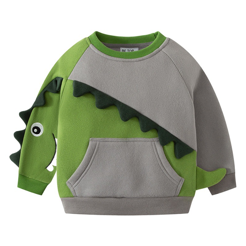 2024 Nuevo Ser Superior suéter de los niños fleece-forrado Jersey cuello redondo tridimensional dinosaurio color superior a juego