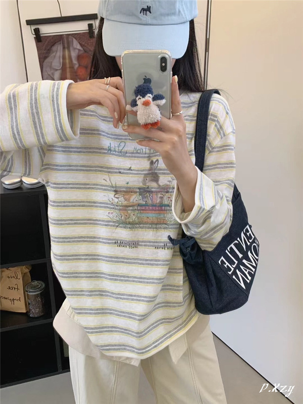011秋季2025新款慵懒风松弛感宽松上衣早秋薄棉长袖打底衫女士T恤|undefined