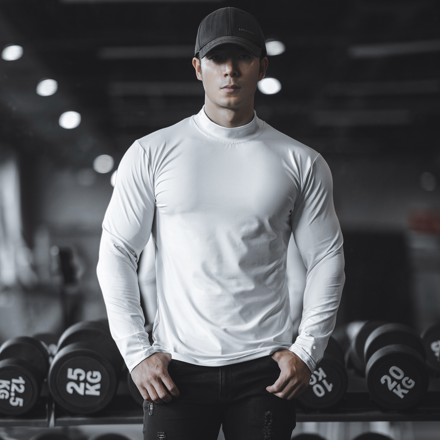 Spring and Autumn New Men's Sports and Casual Running Fitness Exercise Solid Color Light Board Stretch Quick-Drying Bottoming Long-Sleeved T-Shirt