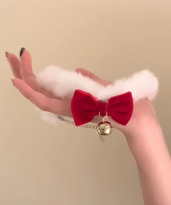 新しいクリスマスの白い毛のchokerの蝶結びの鈴の首輪のネックレスの女性の秋冬の高級感の鎖|undefined