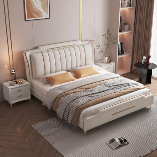 Wabi-sabi style new cream style leather bed master bedroom 1.8m modern simple high box storage double light luxury technology cloth bed