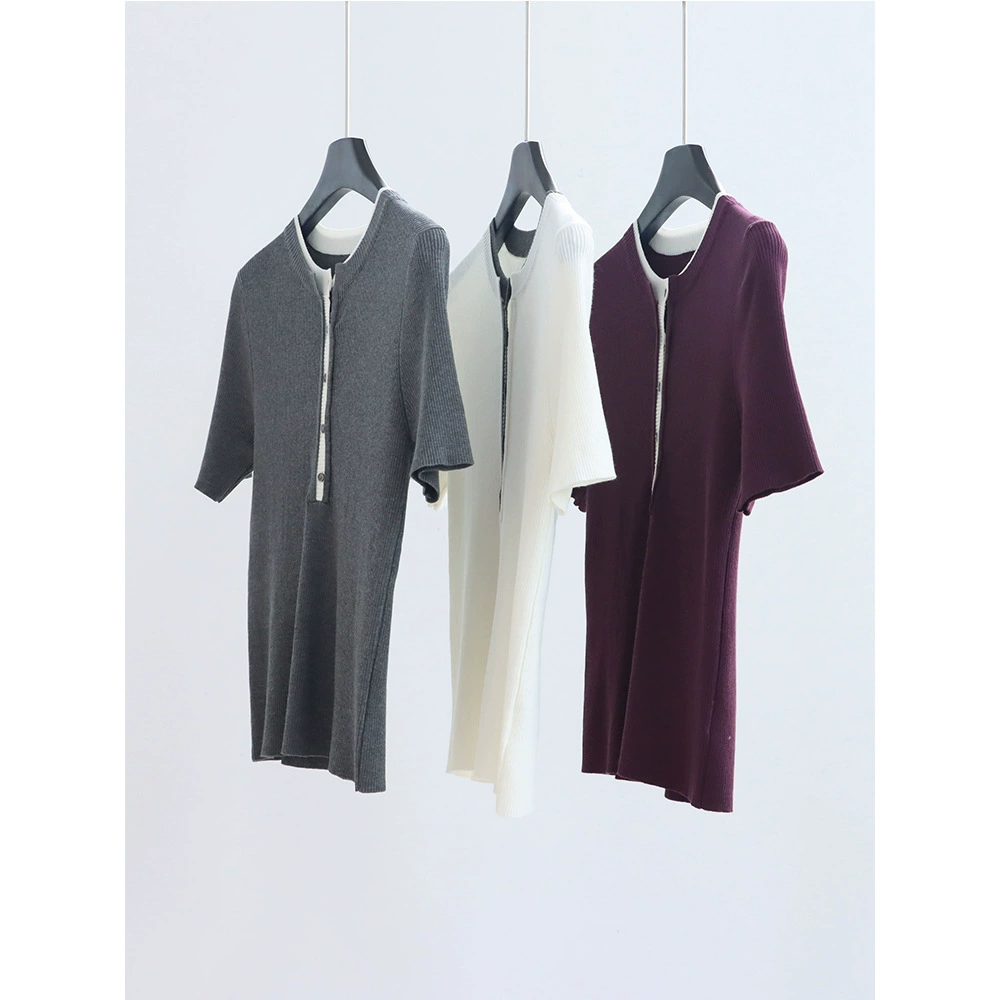 Летняя рабочая одежда в стиле Old Money с цветными планками из лиоцелла, трикотажная летняя рабочая одежда с короткими рукавами, тонкий топ, футболка из тенселя, воротник Генри для женщин